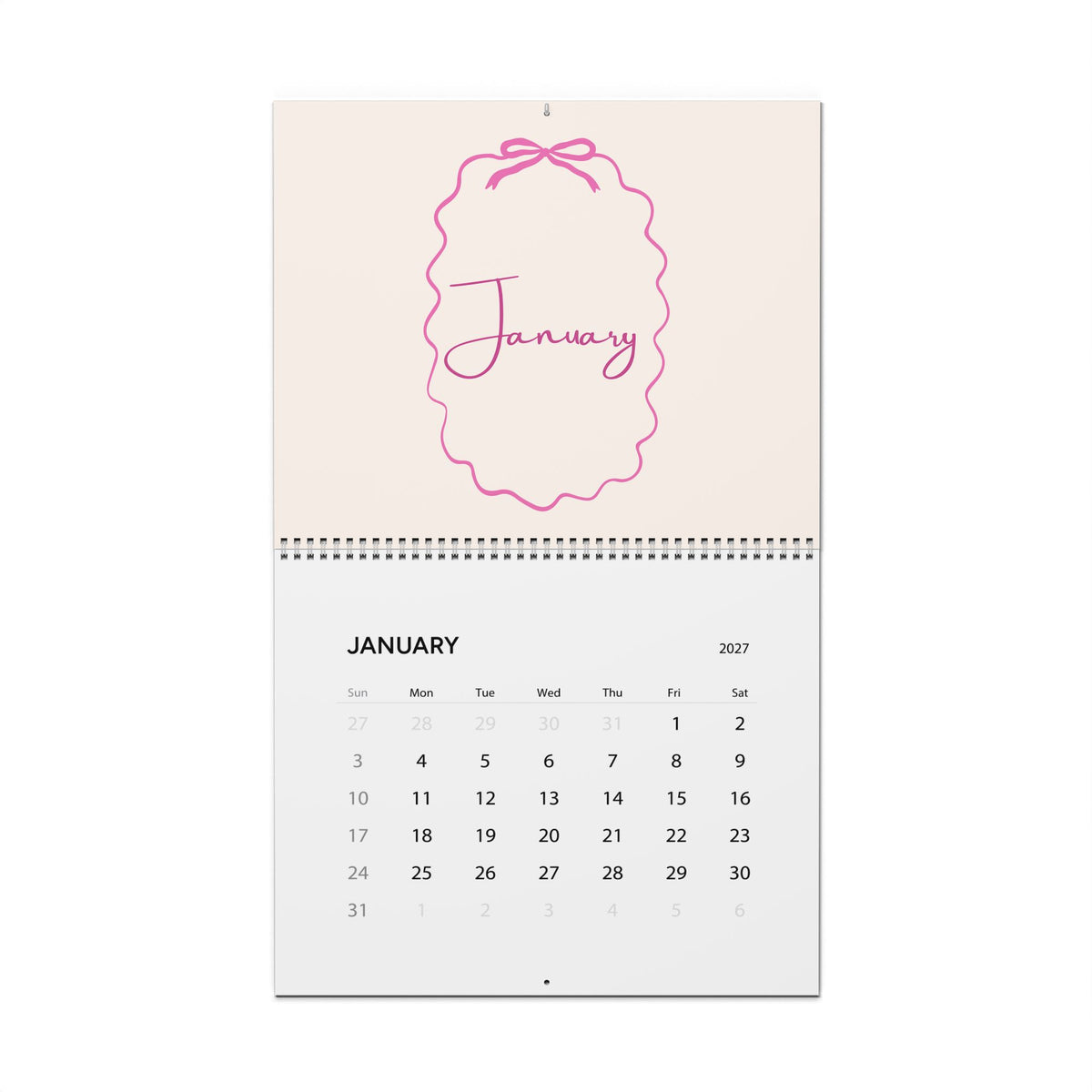 2027 Pink Script Wall Calendar — Elegant Monthly Planner with Handwritten Month Names