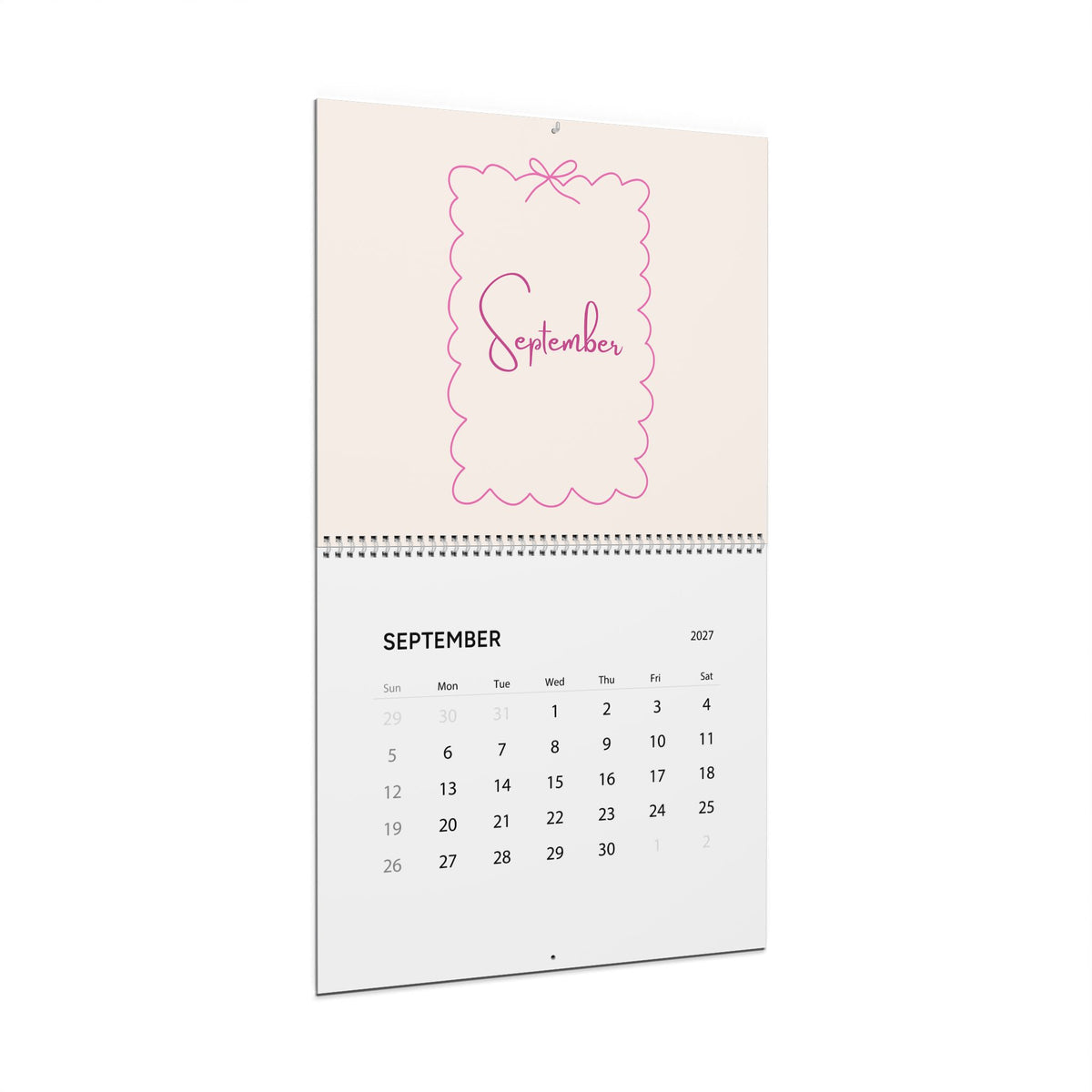 2027 Pink Script Wall Calendar — Elegant Monthly Planner with Handwritten Month Names